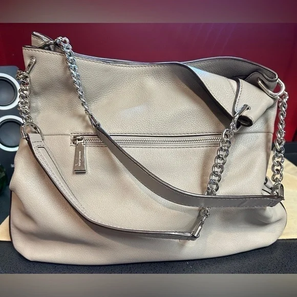 Michael Kors Large Pearl Gray Leather Double Chain Handle Shoulder Bag - Picture 4 of 16